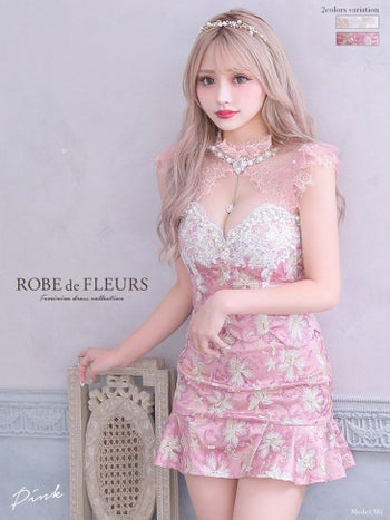 ROBEdeFLEURS ローブドフルール フラワーレース×パールデザインスカパン セットアップ ミニドレス[2420]