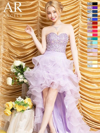 AngelR [エンジェルアール]ビジュー ベア ショートinロング プリンセス スピンドル チュール フレア 高級ロングテールドレス[ピンク][一条響/キャバドレス着用][2216]