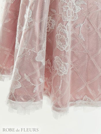 ROBEdeFLEURS ローブドフルール チュール フラワー刺繍デザイン 半袖 フレア ミニドレス[2324]