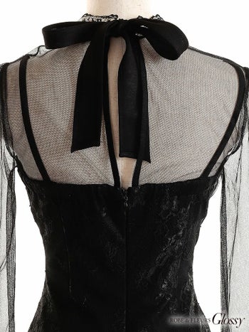 ROBEdeFLEURS Glossy[ローブドフルール グロッシー]シア レース ロングスリーブ ワンカラー ミニドレス[ゆめ][2317]