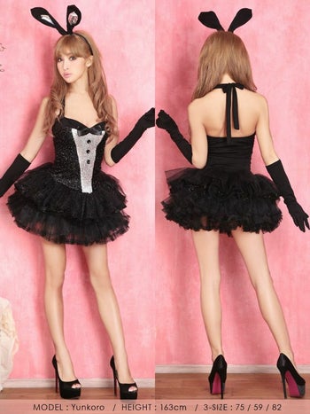  [コスプレ] セクシーフレアスカートバニーガール [3点セット] (ワンピース/手袋/カチューシャ)