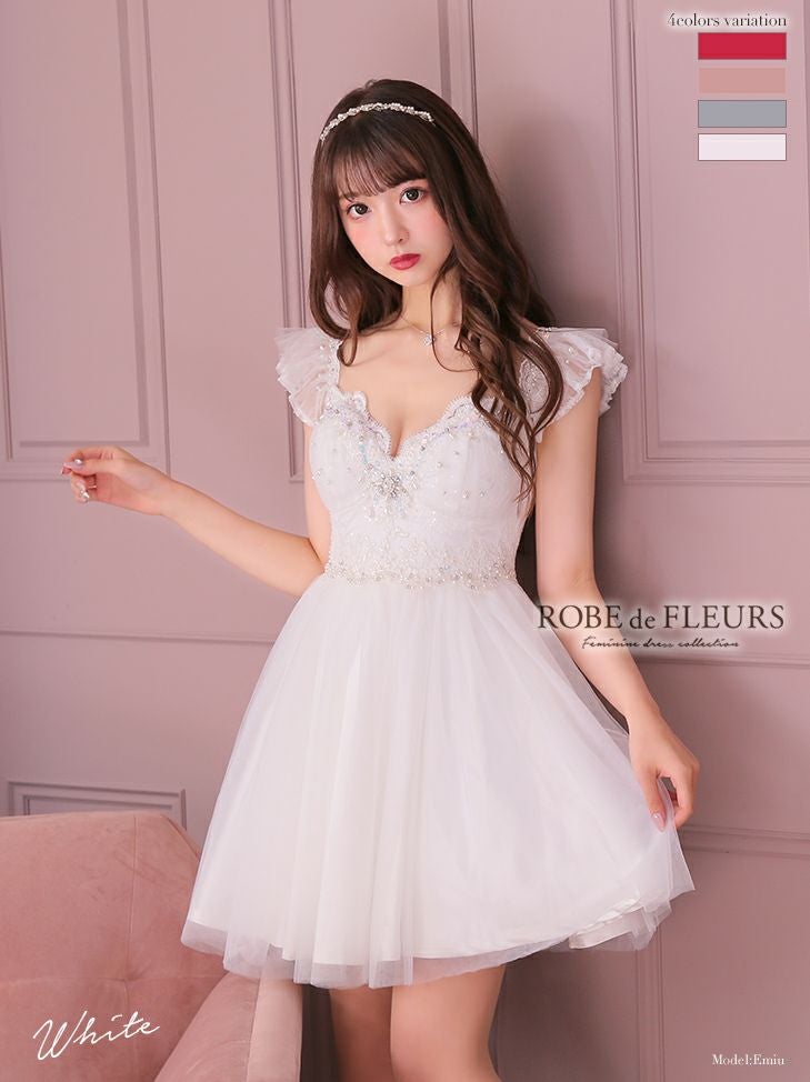 ROBEdeFLEURS/ローブドフルール】パール×ビジュ フレアミニドレス[みい