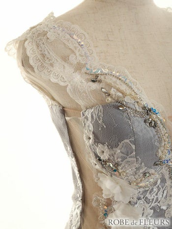 ROBEdeFLEURS ローブドフルール スパンコール 刺繍レース×3D フラワー タイト ミニドレス[2376]