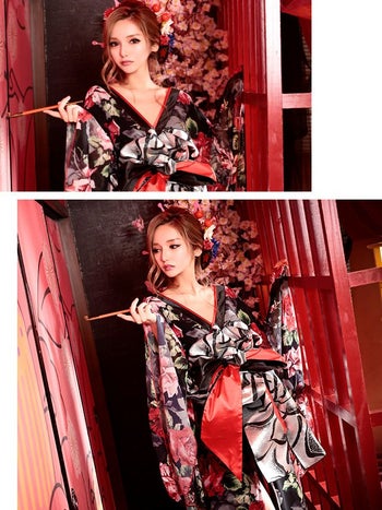 [LaLaTulle select]和柄シースルー 花魁 ロングドレスコスチューム衣装