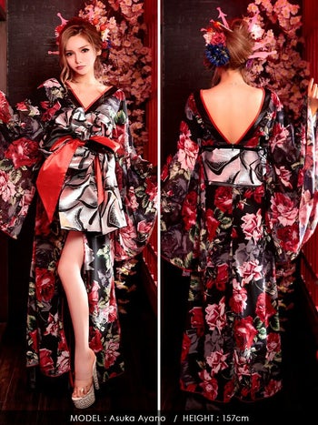 [LaLaTulle select]和柄シースルー 花魁 ロングドレスコスチューム衣装