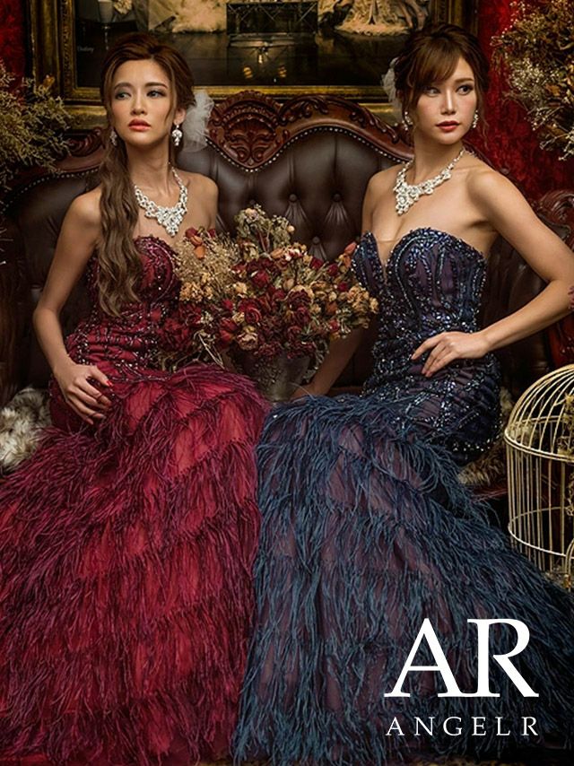 Angel R PREMIUM/プレミアム】フェザー マーメイド タイトロングドレス