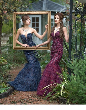 キャバドレス AngelR [エンジェルアール][Premium]フェザー マーメイド ロングドレス(ネイビー/ワインレッド)[REO][80601]