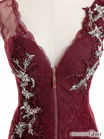 ROBEdeFLEURS Glossy[ローブドフルール グロッシー]フラワービジュー× フロント ジップデザイン ミニドレス[五十嵐美咲][2351]