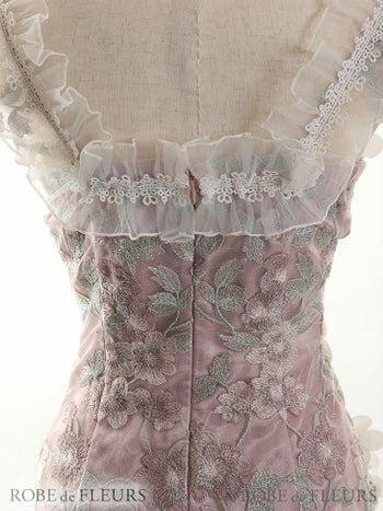 ROBEdeFLEURS ローブドフルール シフォン フリル フラワー刺繍 タイト ミニドレス[2427]