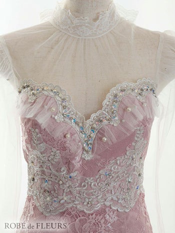 ROBEdeFLEURS ローブドフルール シフォン フリル フラワー刺繍 タイト ミニドレス[2480]