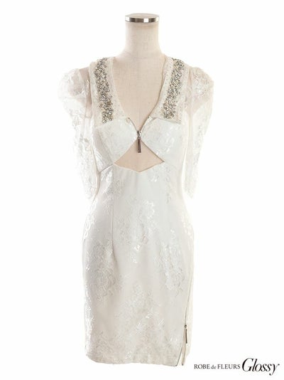 ROBEdeFLEURS Glossy[ローブドフルール グロッシー]レース袖×付け襟デザイン ミニドレス[美咲キララ][2468]