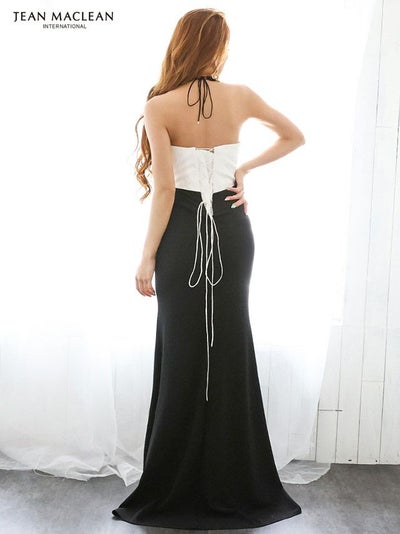 キャバドレス [JEANMACLEAN][ジャンマクレーン]jm-ld-11957bksv スリット入りバイカラー刺繍デザインホルターネックタイトロングドレス(Mサイズ)(アイボリー×ブラック)[送料無料]画像2