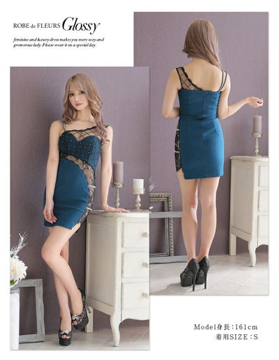 ROBEdeFLEURS Glossy[ローブドフルール グロッシー]アシンメトリーデザイン ダイヤチュール ミニドレス[ゆめ][2405]