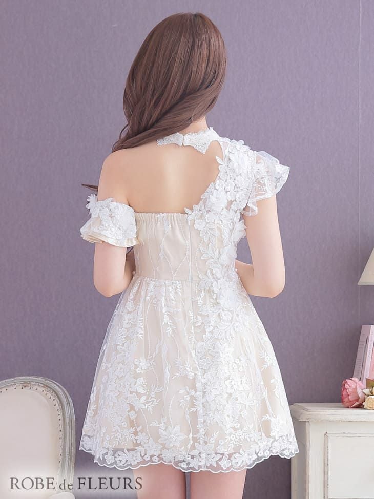 ROBEdeFLEURS ローブドフルール 刺繍レース× 立体 フラワー フレアドレス[2451]