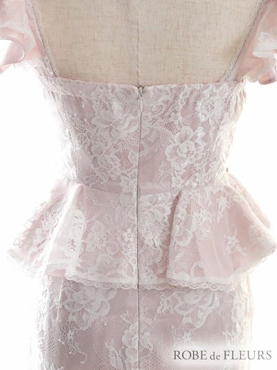 ROBEdeFLEURS ローブドフルール 立体 フラワー×レース ペプラム タイト ミニドレス[2512]