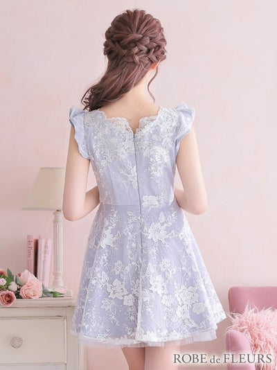 ROBEdeFLEURS ローブドフルール ビジュー×スパンコール フラワー刺繍 フレア ミニドレス[2484]