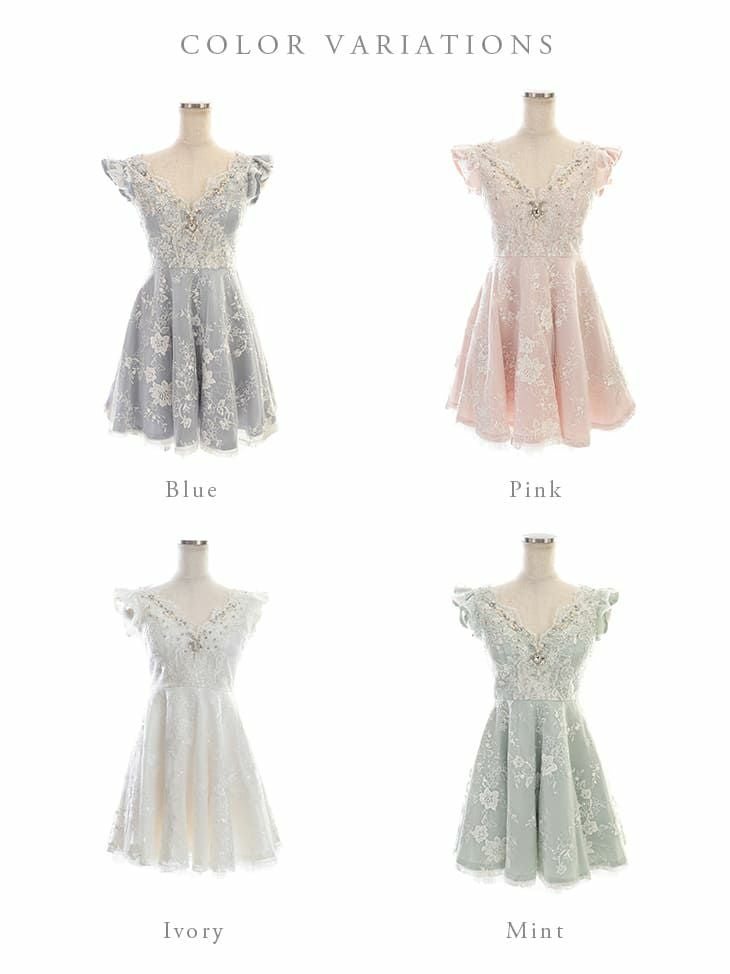 ROBEdeFLEURS ローブドフルール ビジュー×スパンコール フラワー刺繍 フレア ミニドレス[2484]