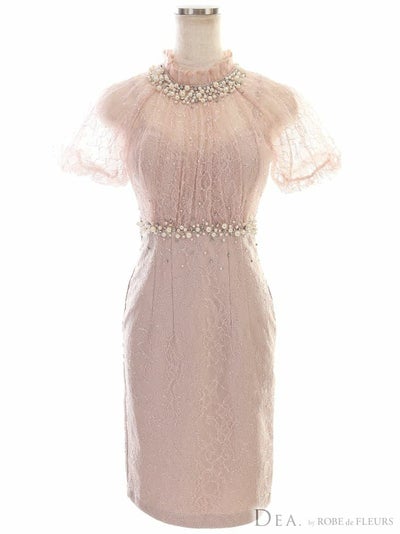 ディア バイ ローブドフルール [DEA] 2329 ビジュー パールラインパフスリーブ  ひざ丈ドレス