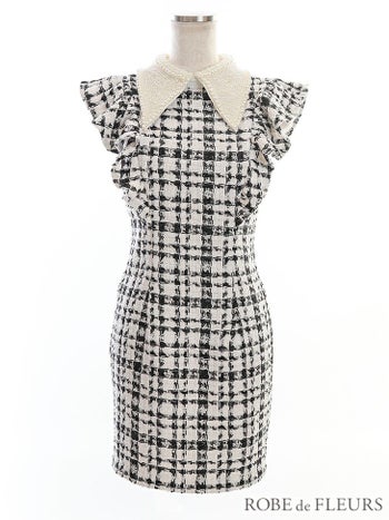 ROBEdeFLEURS ローブドフルール パール襟× フリル ツイード タイト ミニドレス[2561]