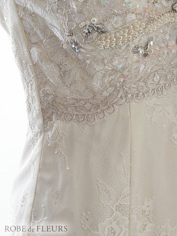 ROBEdeFLEURS ローブドフルール スカラップレース×パールビジュー タイト ミニドレス[2393]