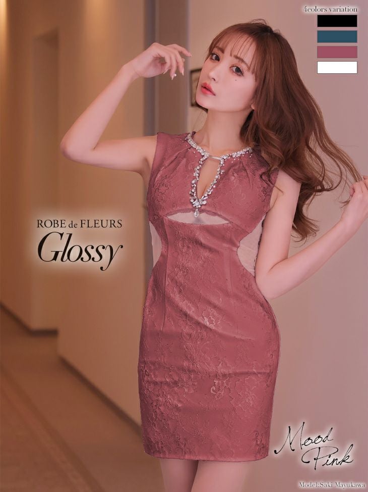 ROBEdeFLEURS Glossy[ローブドフルール グロッシー]総レース×バストカットデザイン ミニドレス[真優川咲][2488]