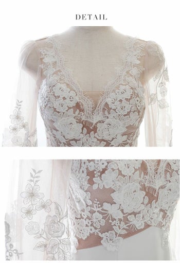 ROBEdeFLEURS Glossy[ローブドフルール グロッシー]刺繍レース×チュールスリーブ ピンク ドレス[XS/Lあり][真優川咲][2515]