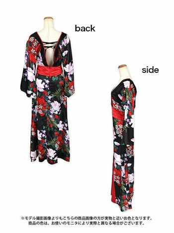 [ハロウィン コスプレ通販]和柄ブラックおいらんハロウィンコスプレ風ロングドレス ハロウィンコスプレ/花魁/和装(M/L)[1set]