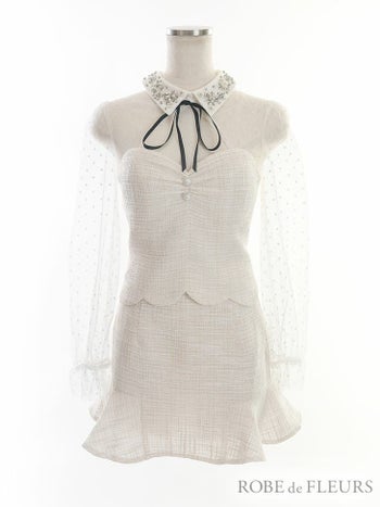 ROBEdeFLEURS ローブドフルール ツイード×ドット チュール スカートパンツドレス[2486]