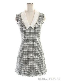 ROBEdeFLEURS ローブドフルール ビジューカラー付き ツイード タイト ミニドレス[2534]