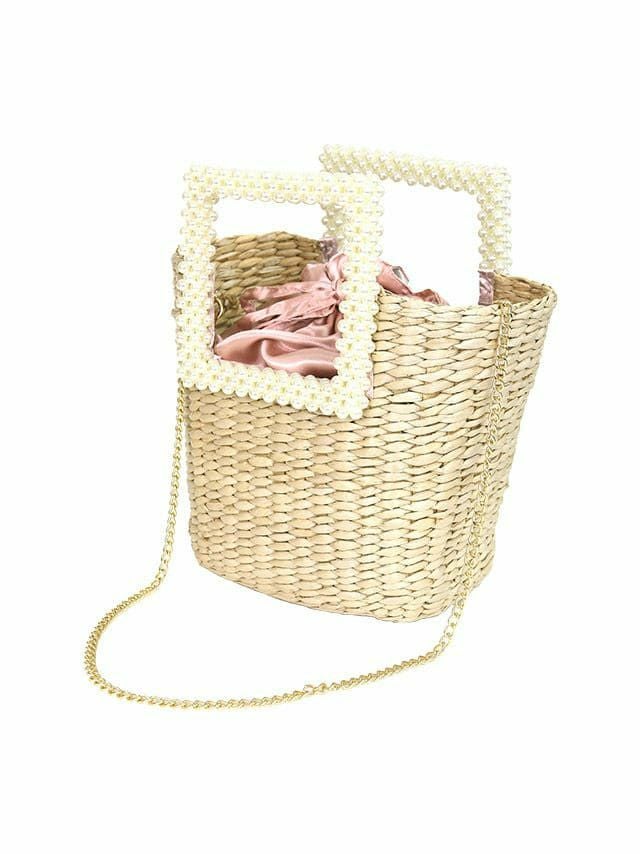 バッグ [LaLaTulle select]tk-bgbg056 スクエアパールハンドルかごバッグ(1color)画像7