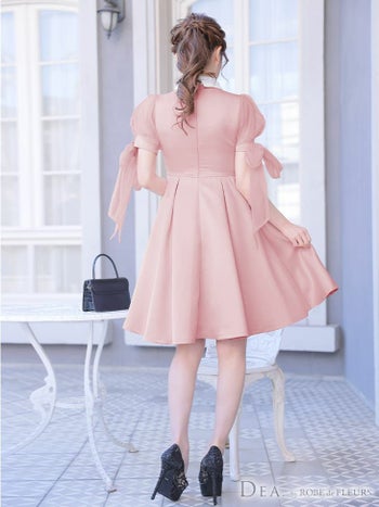 DEA by ROBEdeFLEURS[ディア バイ ローブドフルール]襟付きチュールリボン 袖あり フレアひざ丈ドレス[Lあり][ゆめ/高級キャバドレス着用][2544]