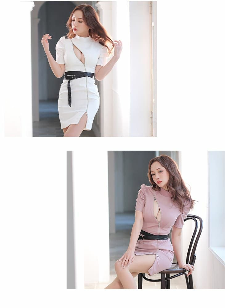 Glossy by ROBE de FLEURS/グロッシー】ベルト付き ジッパー 袖あり