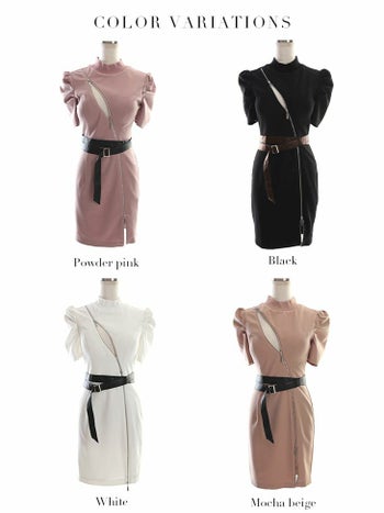 ROBEdeFLEURS Glossy[ローブドフルール グロッシー]ベルト付き ジッパー ミニドレス[真優川咲][2589-1]