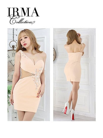 キャバドレス[IRMA][イルマ]im-md-21115 ウエストシアーワンショルダーミニドレスのフロント＆バック画像