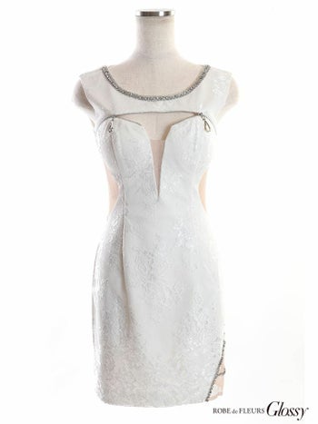 ROBEdeFLEURS Glossy[ローブドフルール グロッシー]フロント ジッパーｘサイドチュール ヌード ピンク ミニドレス[XS/Lあり][ゆめ][2579]