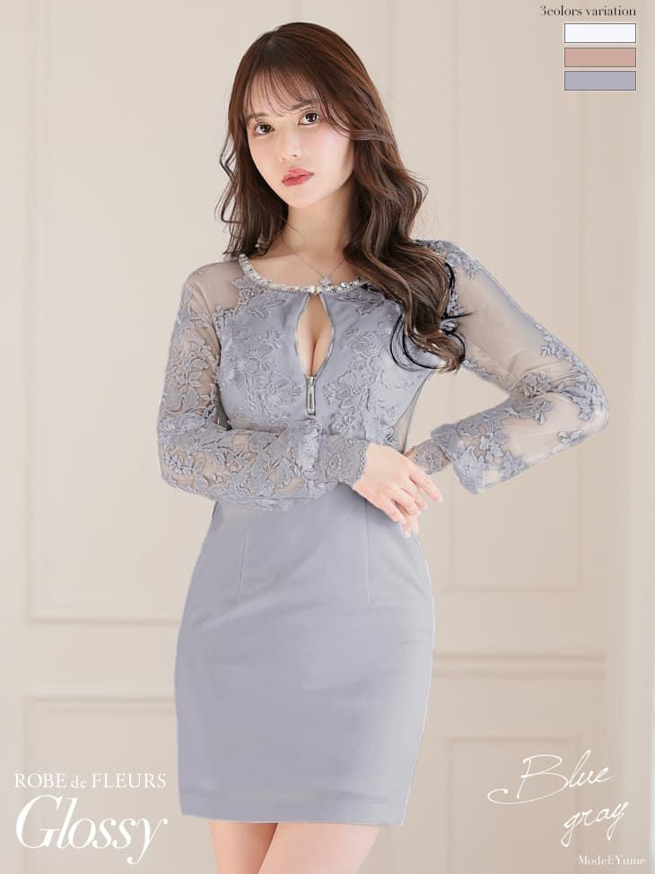 Glossy by ROBE de FLEURS/グロッシー】刺繍レーススリーブ ストレッチ 