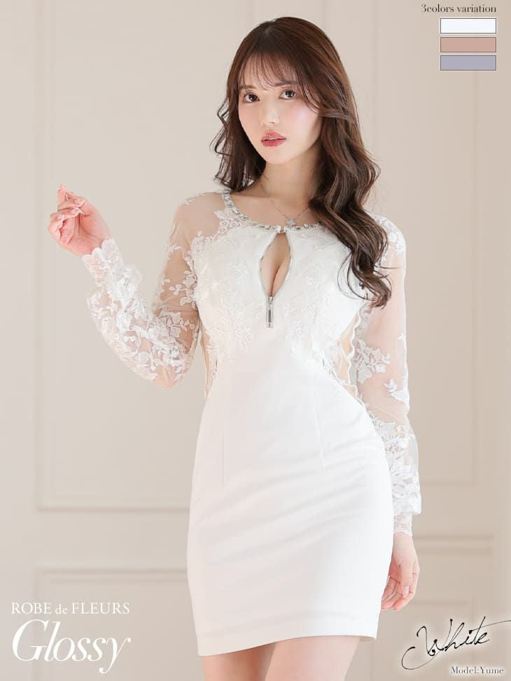 Glossy by ROBE de FLEURS/グロッシー】刺繍レーススリーブ ストレッチ
