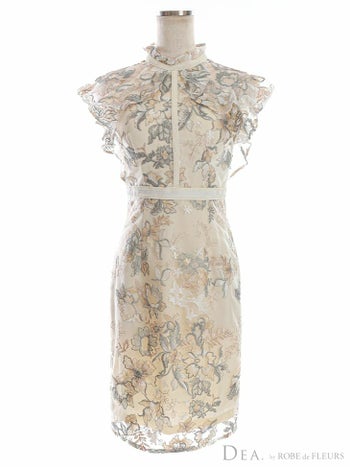 ディア バイ ローブドフルール [DEA] 2584 花柄 レース  フリル袖 ブルー ドレス