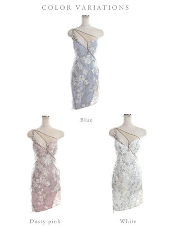 ROBEdeFLEURS ローブドフルール スパンコールレース アシンメトリー ストレッチ ダスティ ピンク タイト ミニドレス[2600]