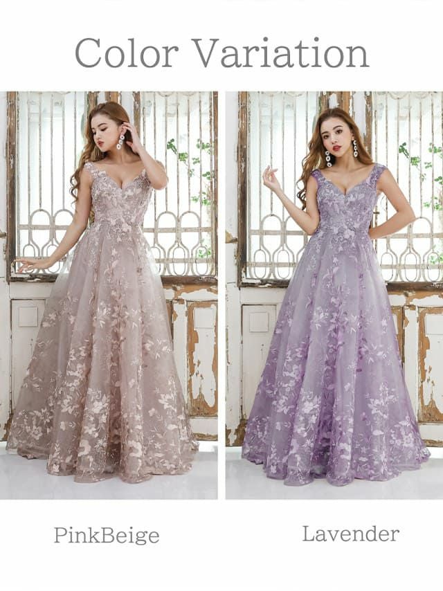 キャバドレス [JEANMACLEAN][ジャンマクレーン]jm-ld-21098 刺繍フラワーレースピンクベージュ プリンセス ロングドレス(2color)(9号サイズ)画像8