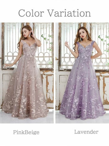 キャバドレス [JEANMACLEAN][ジャンマクレーン]jm-ld-21098 刺繍フラワーレースピンクベージュ プリンセス ロングドレス(2color)(9号サイズ)画像8