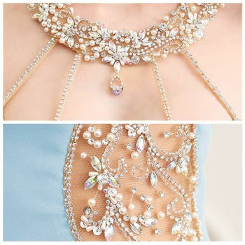 エンジェルアール AngelR デコルテ ストーン＆ビジュー ミニドレス(ピンク/サックス)[葉月芽生][22206]