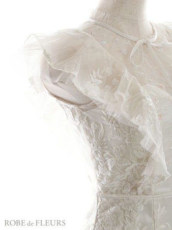 ROBEdeFLEURS ローブドフルール フリル袖 × スパンコール ブロック チュール ホワイト タイト ミニドレス[2626]