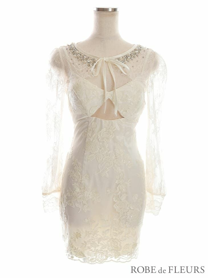 ROBEdeFLEURS ローブドフルール バストカット × レース ロングスリーブ タイト ミニドレス[2634]
