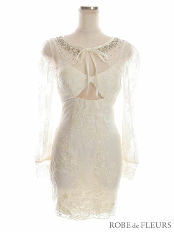 ROBEdeFLEURS ローブドフルール バストカット × レース ロングスリーブ タイト ミニドレス[2634]