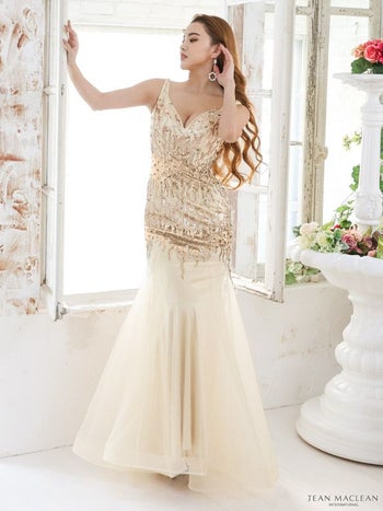 キャバドレス JEANMACLEAN[ジャンマクレーン] jm-ld-21151 スパンコールレース チュール マーメイド ノースリーブ タイト ロングドレス(1color)(Mサイズ)