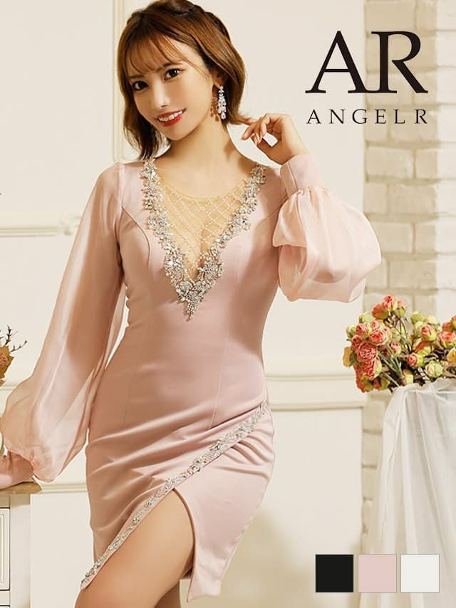 エンジェルアール [AngelR]Vクロスパール ビジュー シースルー ロングスリーブ ミニドレス [きよみん][22832]