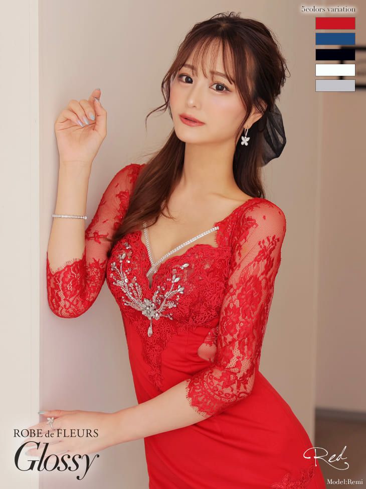 Glossy by ROBE de FLEURS/グロッシー】ビジュークロス×レーススリーブ