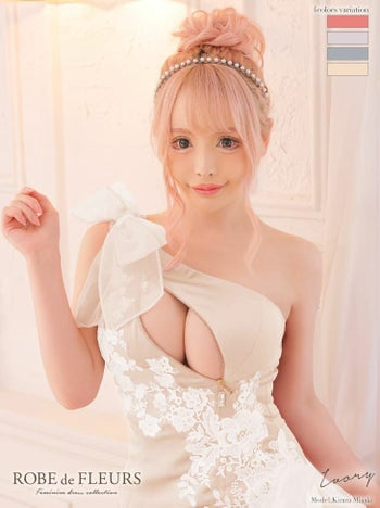 ROBEdeFLEURS ローブドフルール シフォンリボンｘアシンメトリー ジッパー タイト ミニドレス[2605]