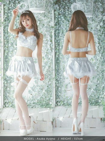 [SALE] [コスプレ] ふわふわファーセクシーペアエロかわフレアスカートガーリーエンジェル [4点セット] (トップス/スカート/カチューシャ/ネックパーツ)